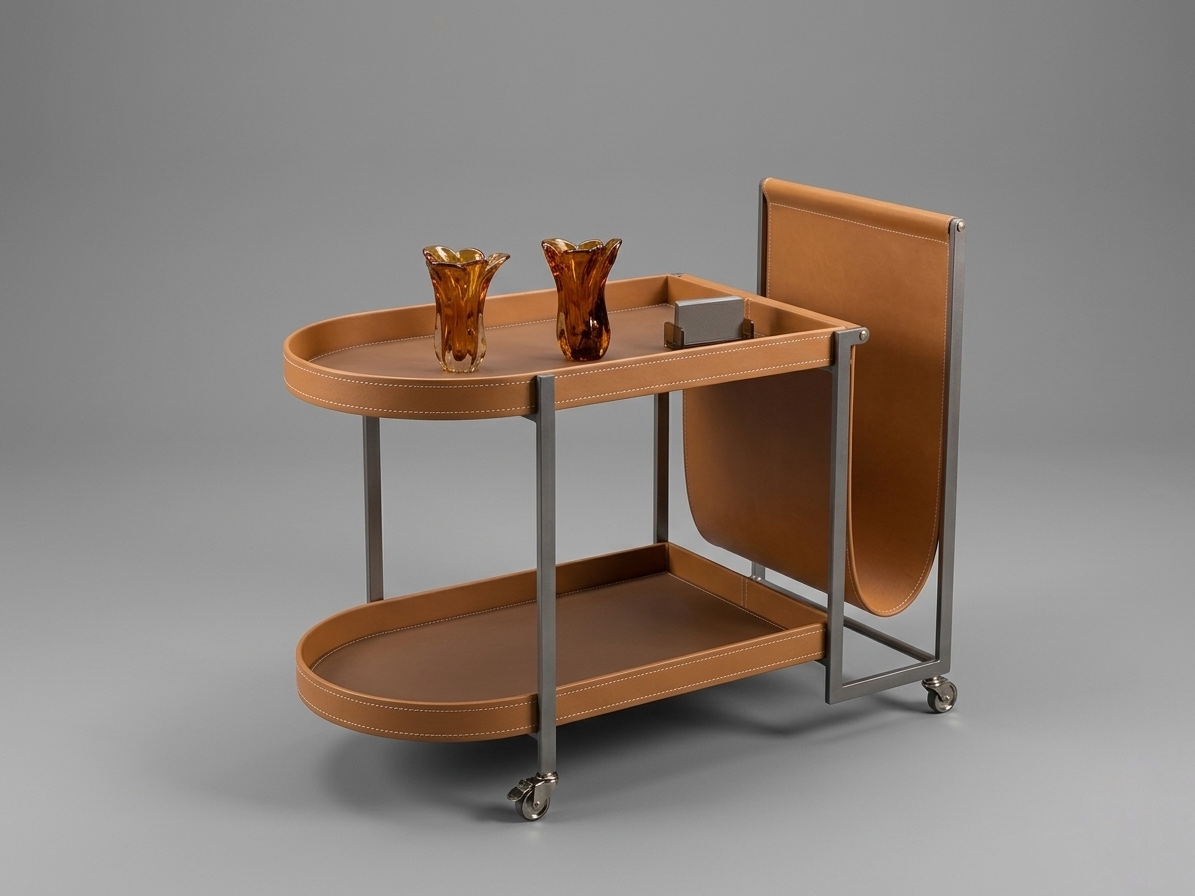 Chariot ovale pliant cuir cognac