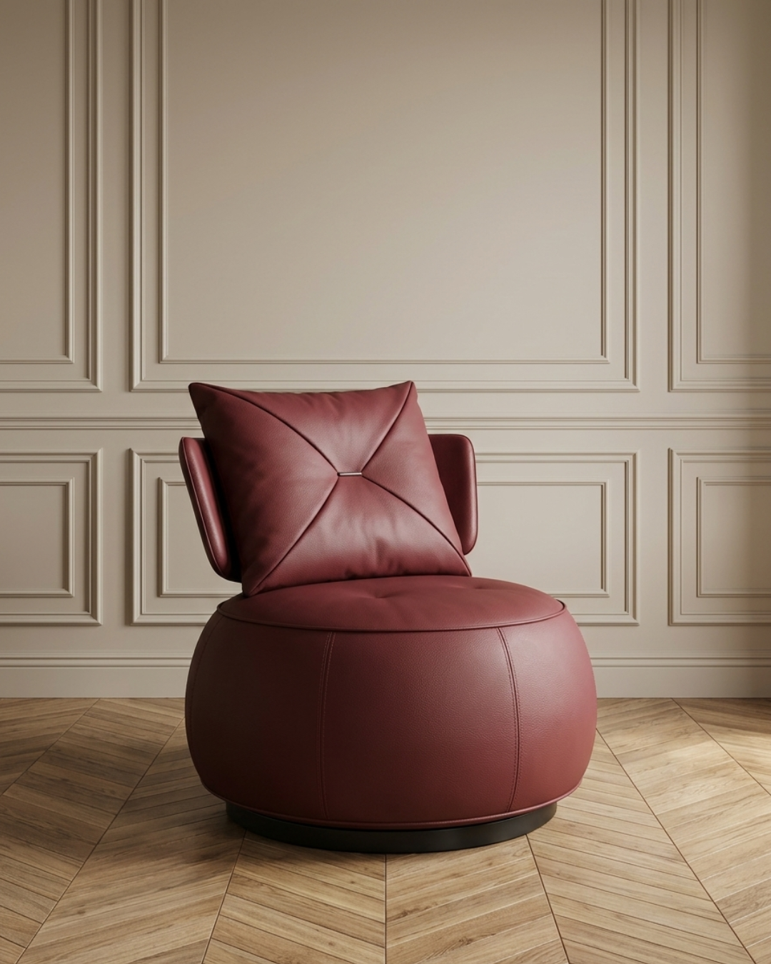 Fauteuil rond cuir bordeaux