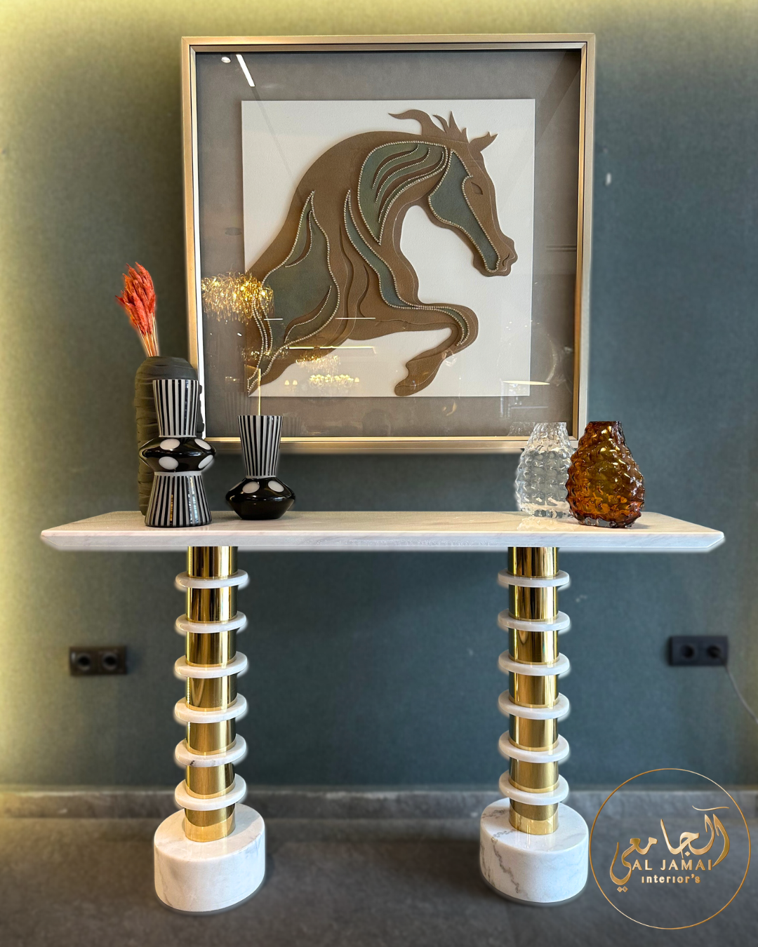 Console colonnes dorées marbre