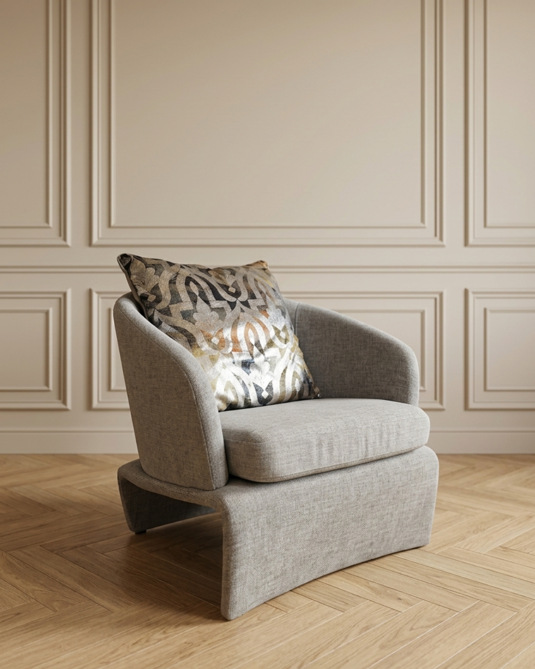 Fauteuil contemporain tissu beige élégant