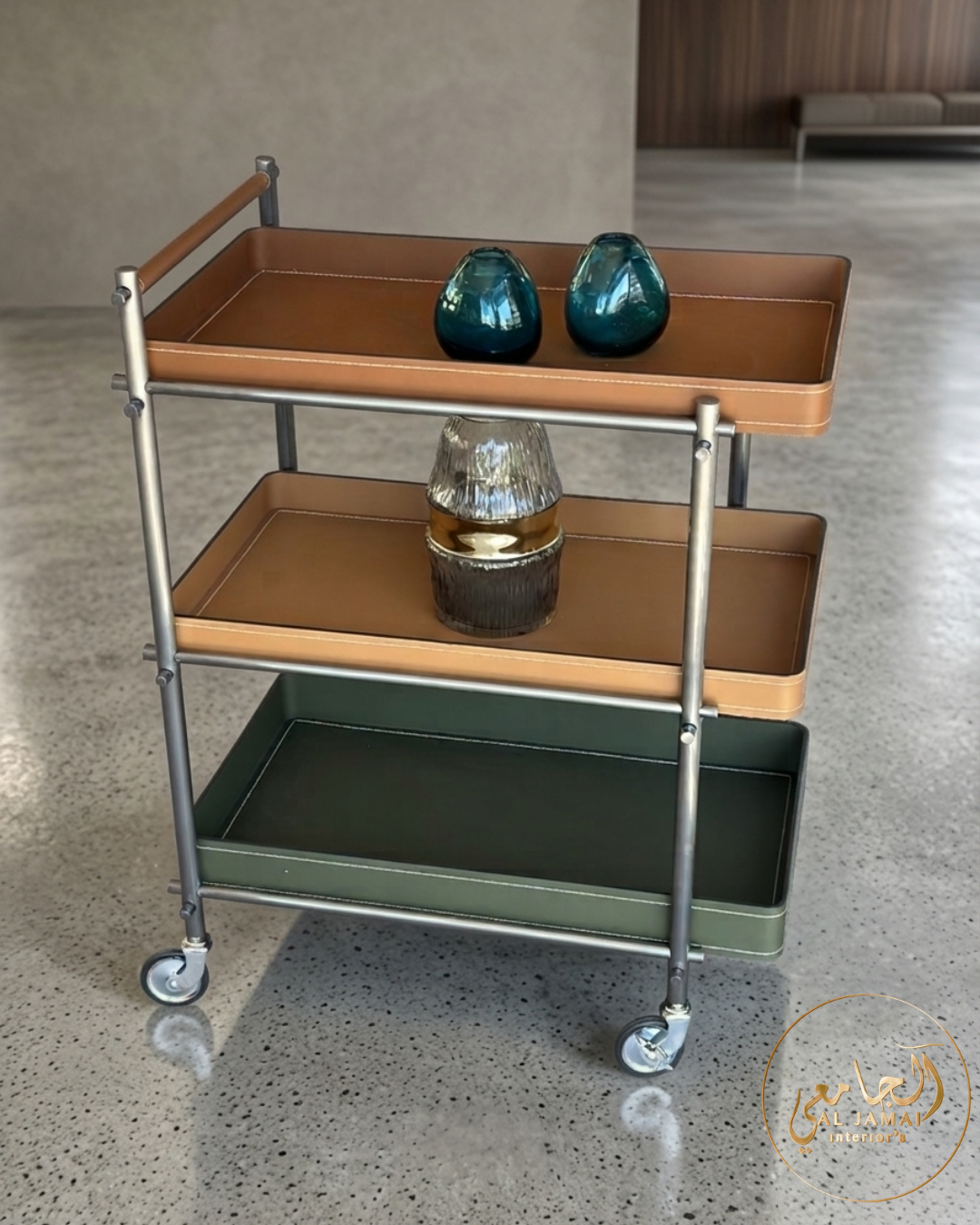 Chariot trois plateaux cuivre vert