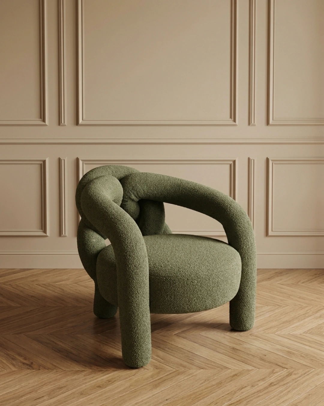 Fauteuil design vert sculptural